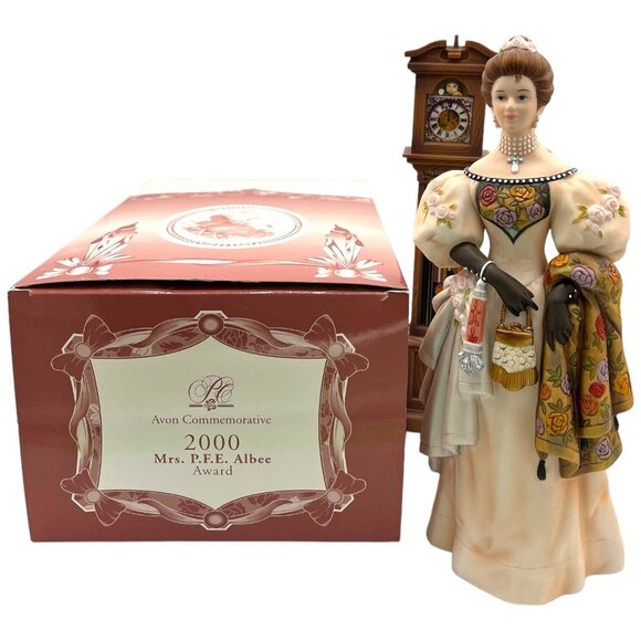 Avon 2000 Mrs Albee Award Porcelain Lady 10" Figurine Plastic Grandfather Clock - Picture 2 of 16